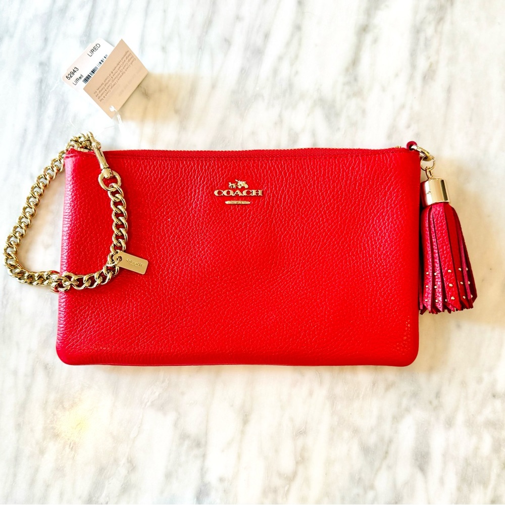 NWT Coach Red Leather Wristlet Clutch